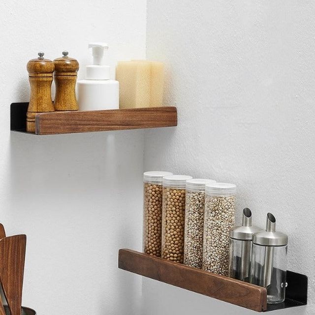 Solid Wood Bathroom Organizer Shelf No Drill Storage Solution