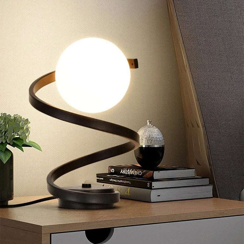Spiral LED Table Lamp Modern Sleek Button Switch Bedside Desk Light