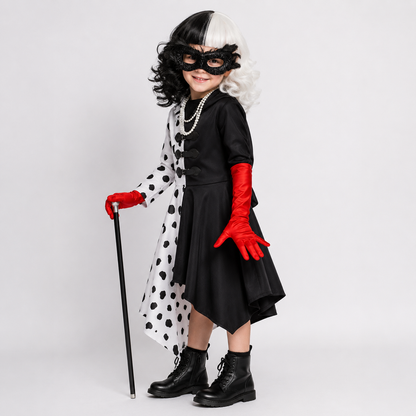 Spotted Dress Halloween Costume With Cape Mask Wig Cosplay Outfit