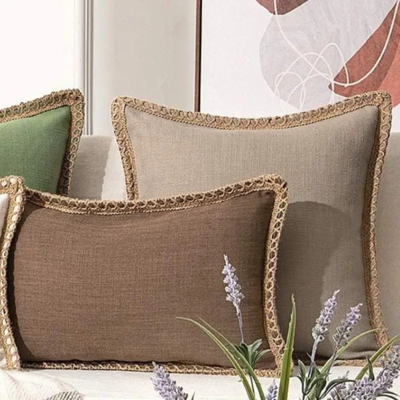 Square Cushion Cover Grey Red Two Tone Decorative Sofa Bed Chair Accent
