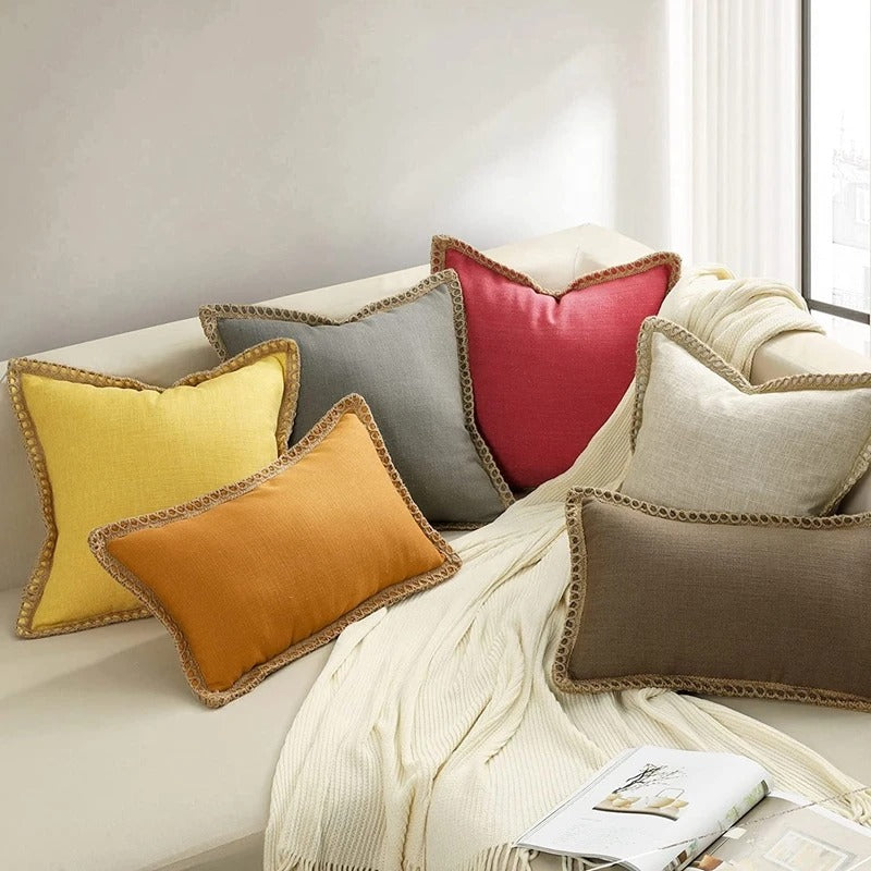 Square Cushion Cover Grey Red Two Tone Decorative Sofa Bed Chair Accent