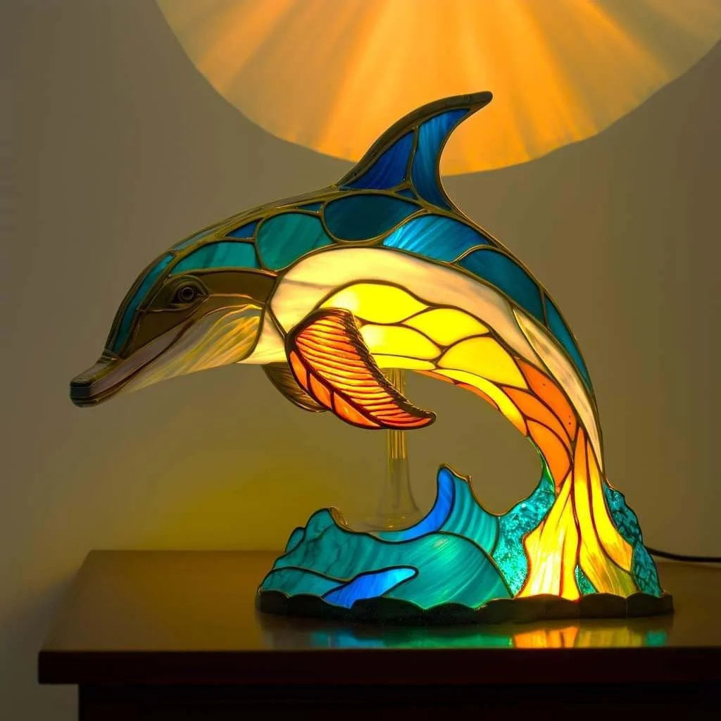Stained Glass Animal Lamp Colourful Glow Decorative Indoor Home Light