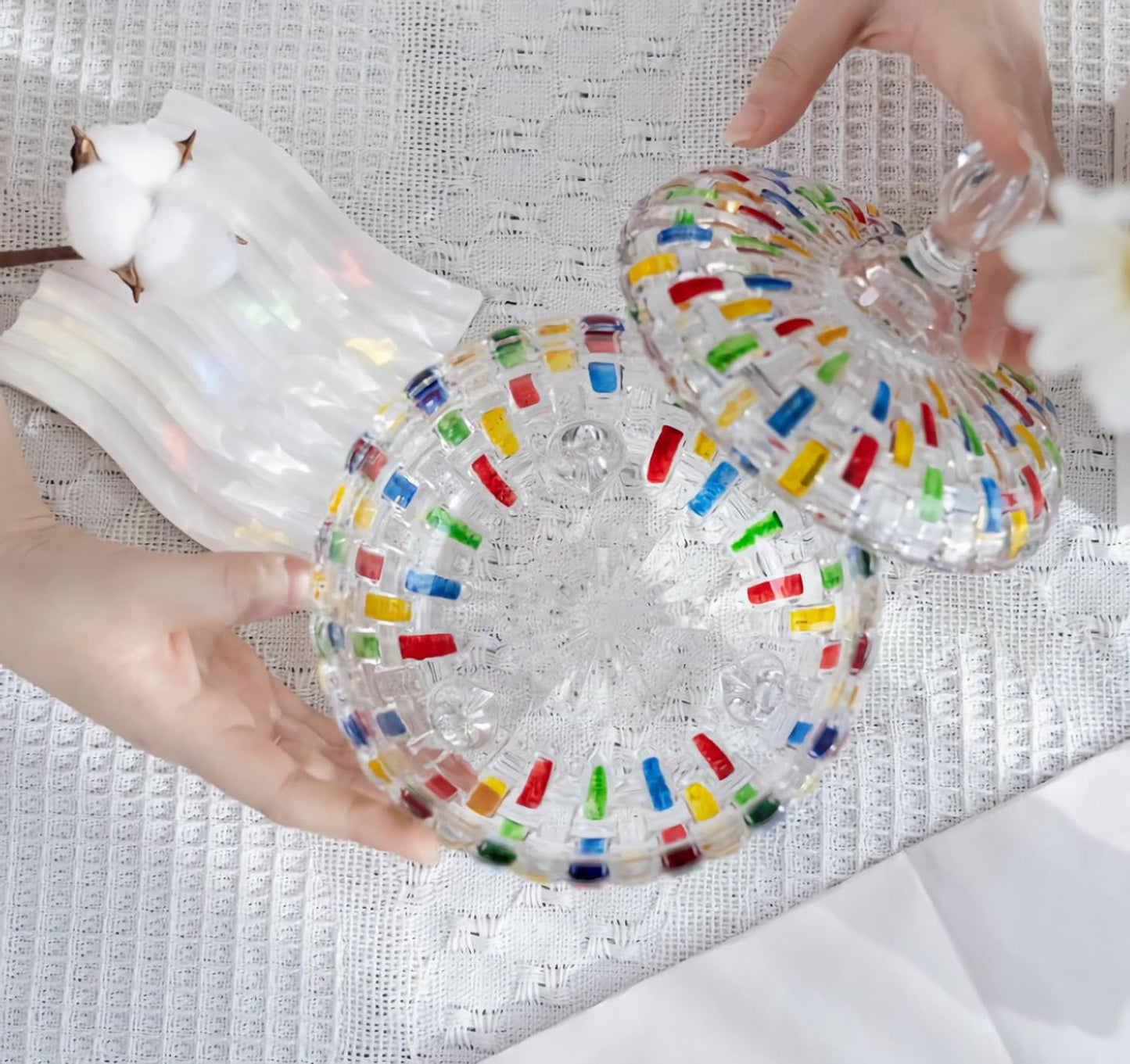 Stained Glass Candy Jar with Lid – Colourful Decorative Storage Container