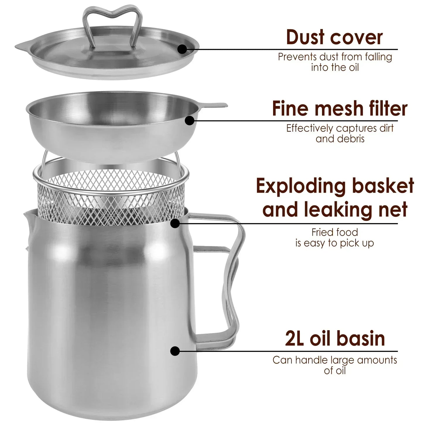 Stainless Steel Frying Pot Oil Filter Nonstick Deep Fry Cooker