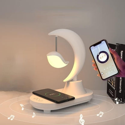 Star Bird Shaped LED Table Lamp Bluetooth Speaker Qi Wireless Charging
