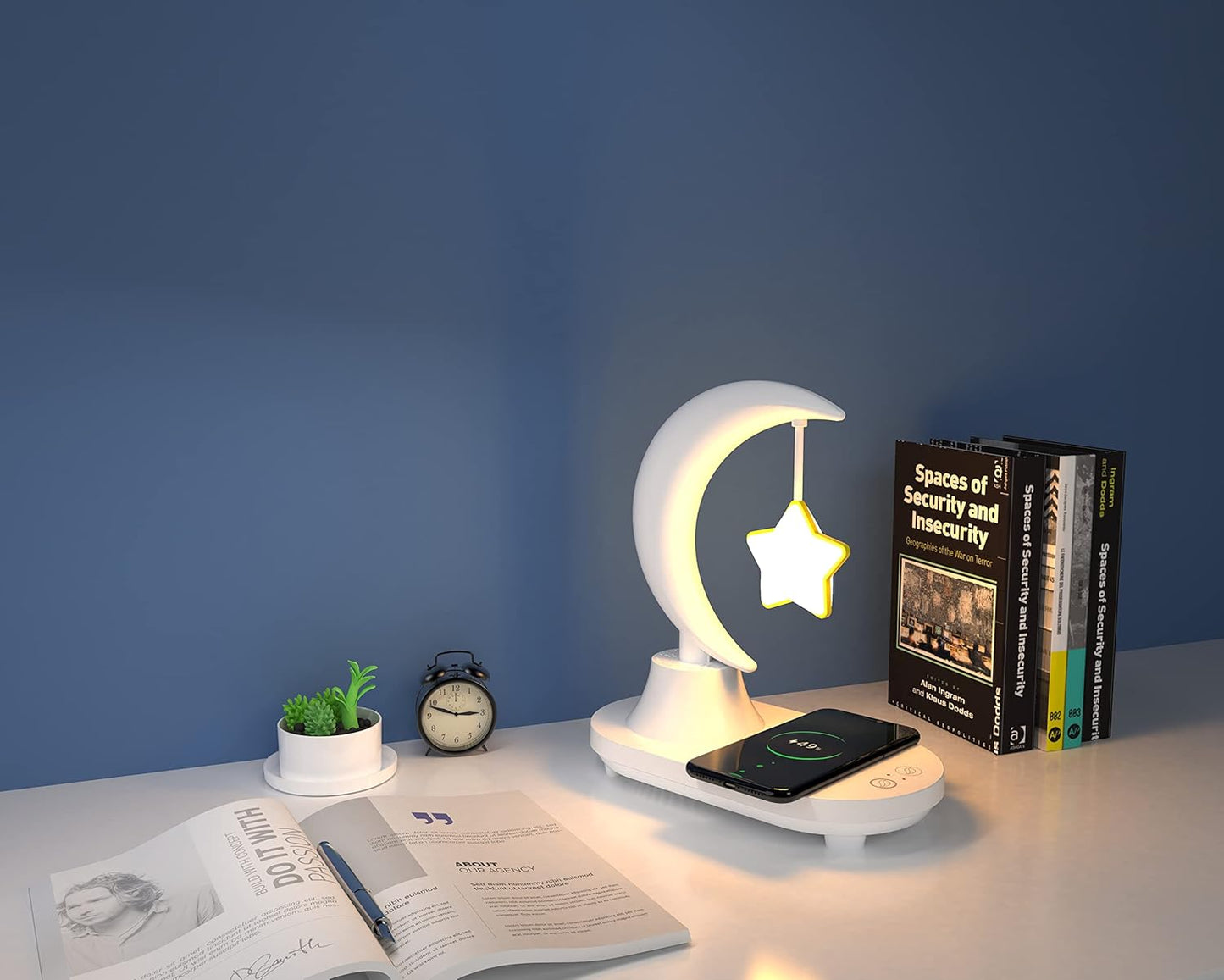 Star Bird Shaped LED Table Lamp Bluetooth Speaker Qi Wireless Charging