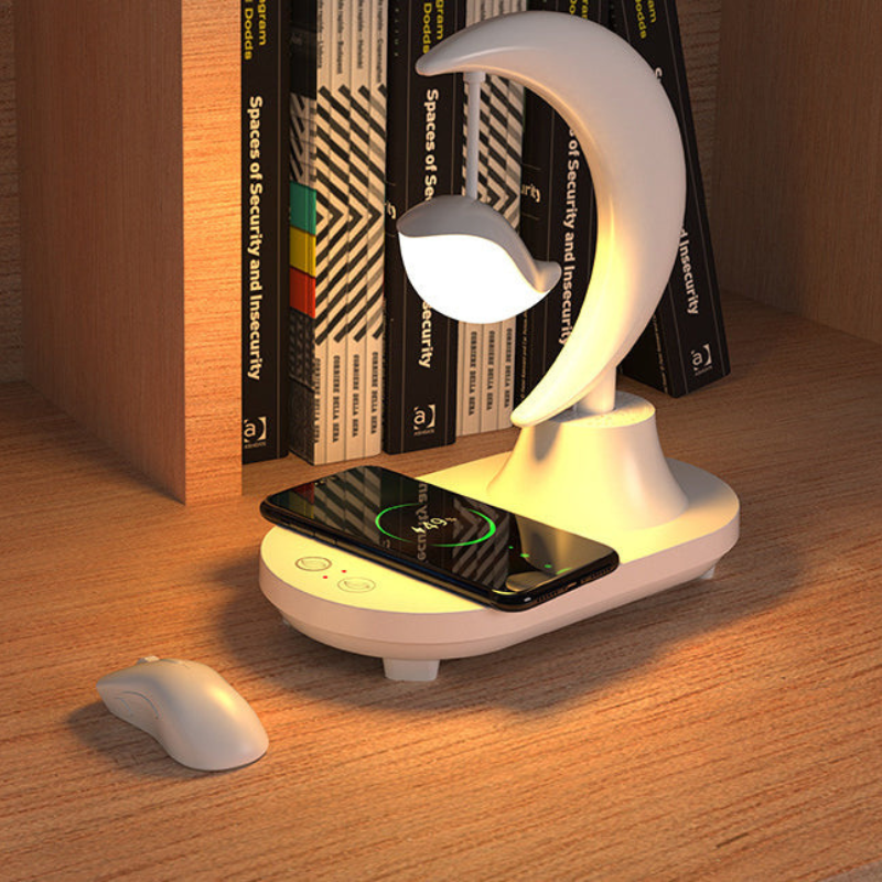 Star Bird Shaped LED Table Lamp Bluetooth Speaker Qi Wireless Charging