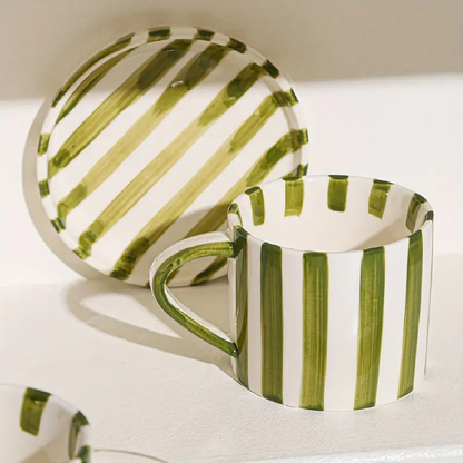 Striped Coffee Mug Saucer Set Modern Ceramic Coffee Cup Tea Cup Plate Set
