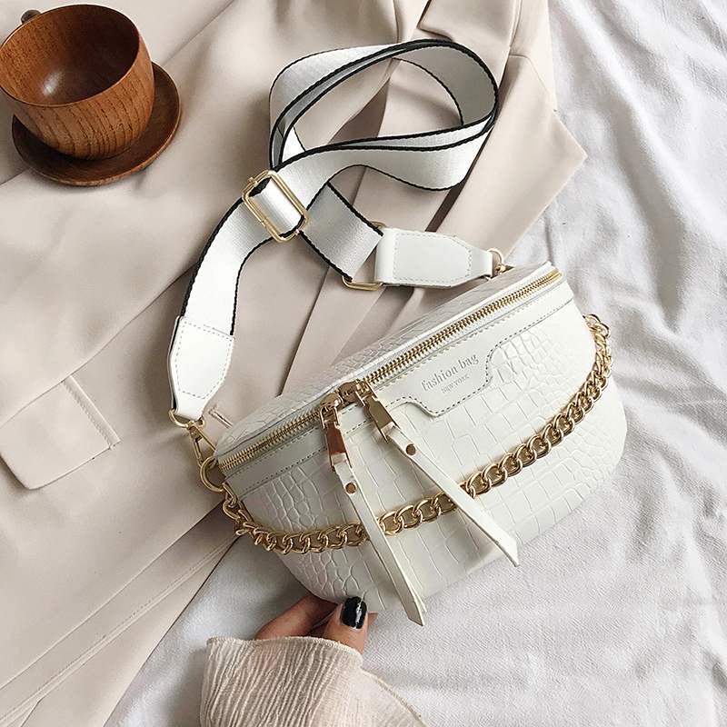 Structured Crossbody Shoulder Bag with Chain Strap and Textured Finish