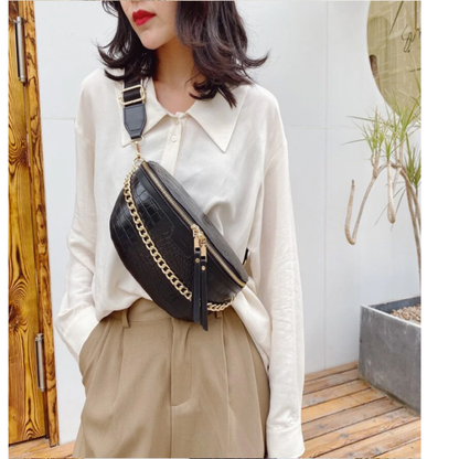 Structured Crossbody Shoulder Bag with Chain Strap and Textured Finish