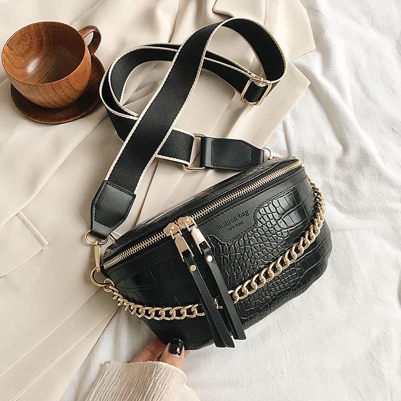 Structured Crossbody Shoulder Bag with Chain Strap and Textured Finish