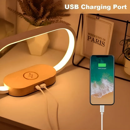 Stylish Multifunction Desk Lamp with Wireless Charging Station and LED Clock