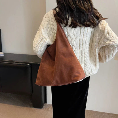 Suede Shoulder Bag With Adjustable Strap Comfortable Everyday Handbag