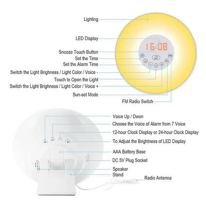 Sunrise Alarm Clock Natural Light Sound Wake Lamp