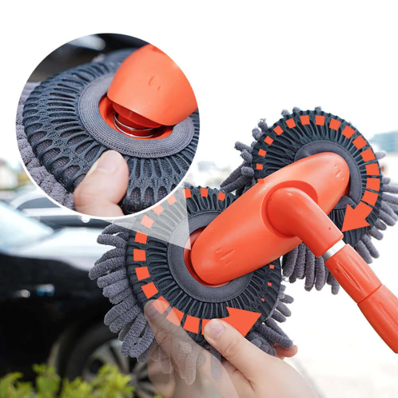 Telescopic Car Wash Brush 180 Degree Rotating Head Microfiber Scratch Free Cleaning Tool