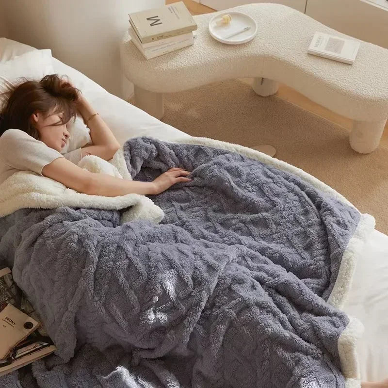 Thick Winter Lambswool Blanket Double Sided Soft Warm Comfort