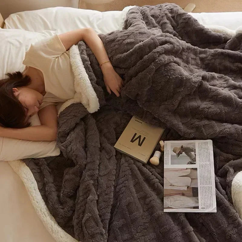 Thick Winter Lambswool Blanket Double Sided Soft Warm Comfort