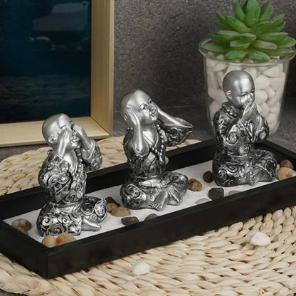 Three Monk Figurines Sandstone Kung Fu Monk Statues for Home Garden and Office