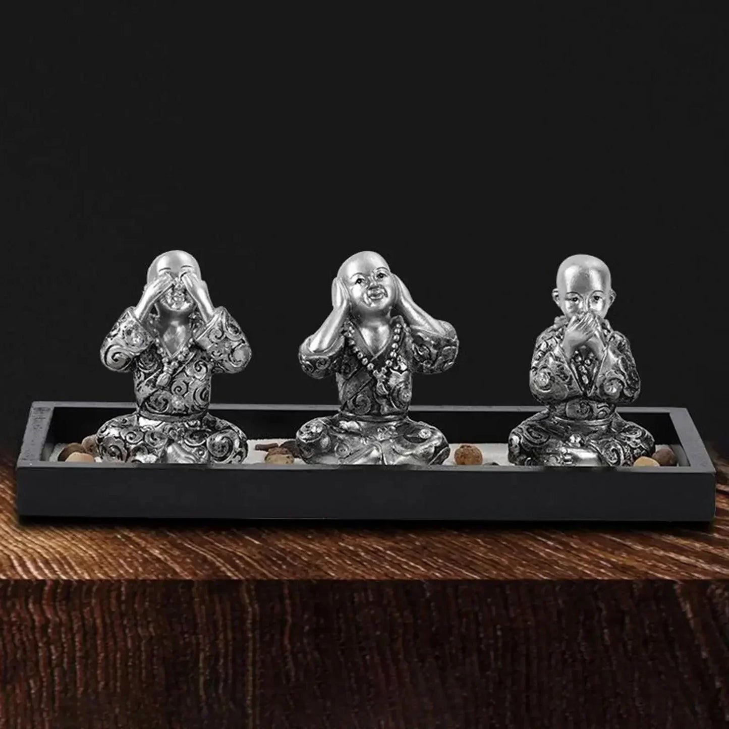 Three Monk Figurines Sandstone Kung Fu Monk Statues for Home Garden and Office