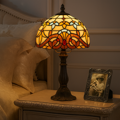 Tiffany-Style Stained Glass Table Lamp with Leaded Lines