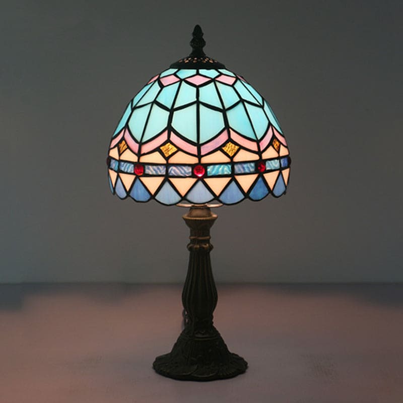 Tiffany-Style Stained Glass Table Lamp with Leaded Lines
