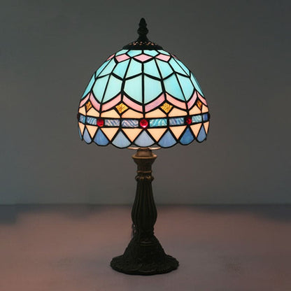 Tiffany-Style Stained Glass Table Lamp with Leaded Lines
