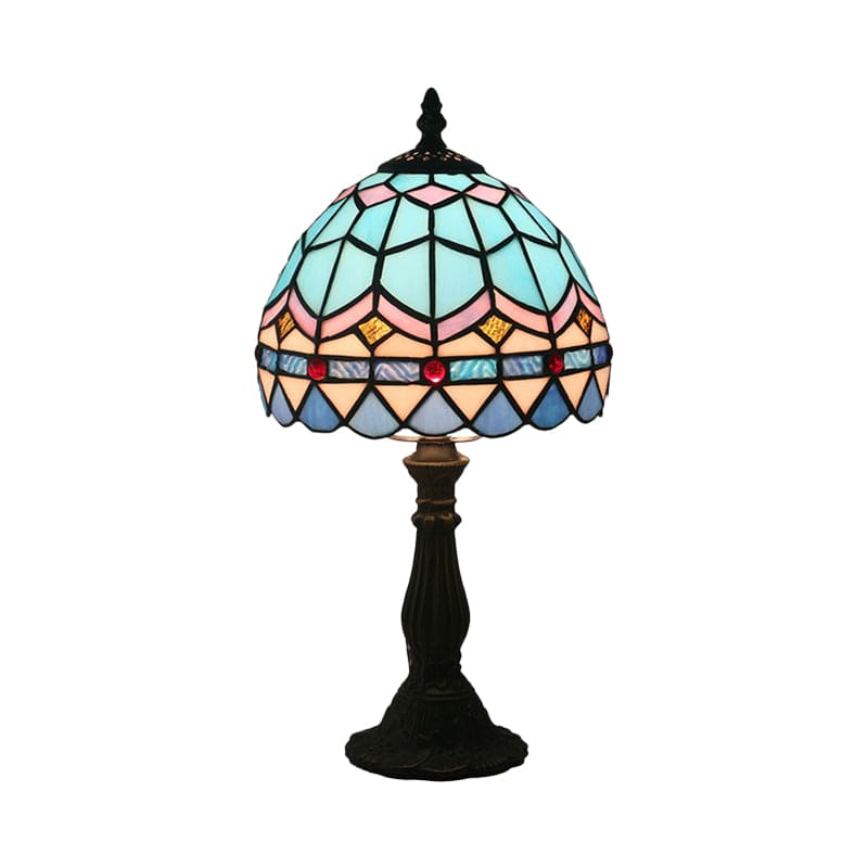 Tiffany-Style Stained Glass Table Lamp with Leaded Lines