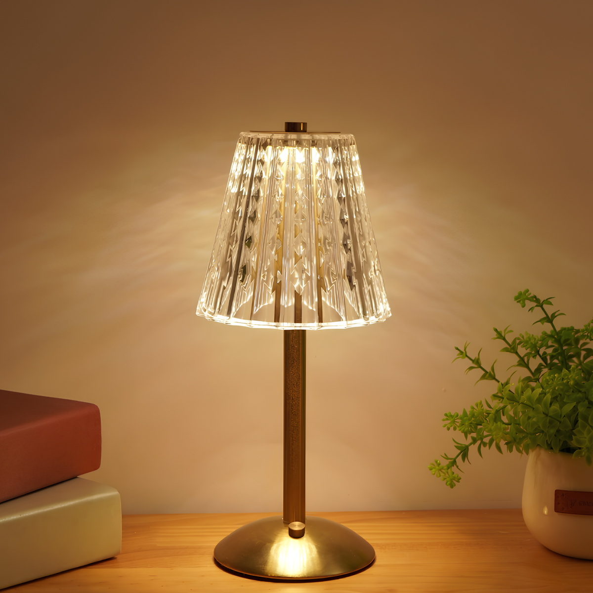 Lampada da tavolo LED senza fili con controllo touch, ricaricabile, illuminazione d’atmosfera effetto cristallo