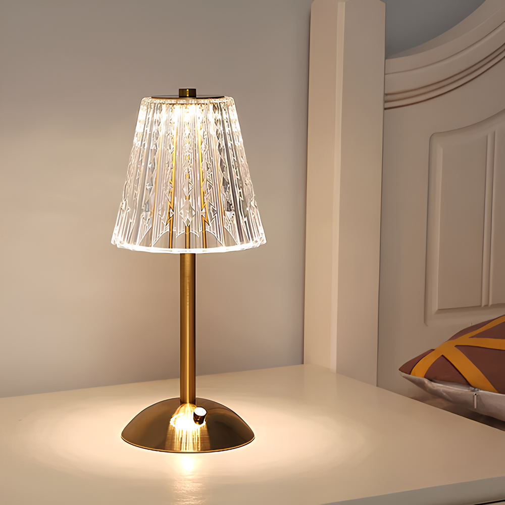 Lampada da tavolo LED senza fili con controllo touch, ricaricabile, illuminazione d’atmosfera effetto cristallo