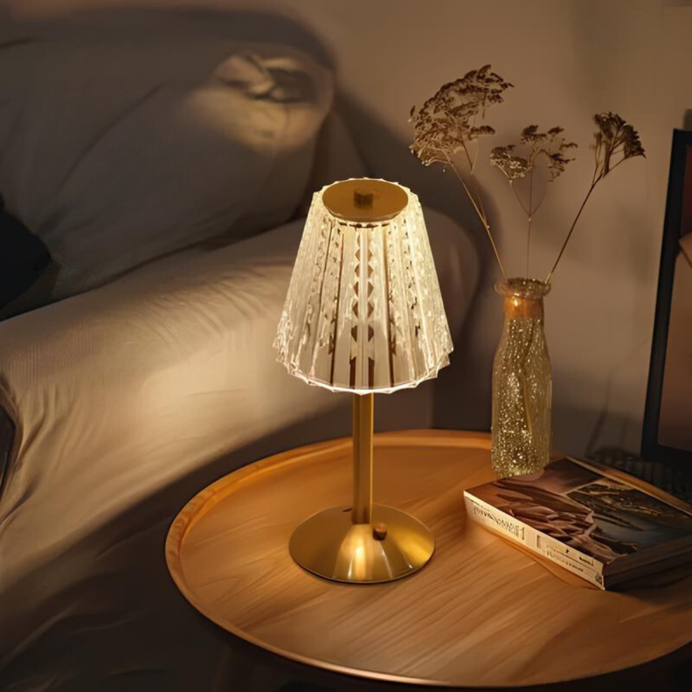 Lampada da tavolo LED senza fili con controllo touch, ricaricabile, illuminazione d’atmosfera effetto cristallo