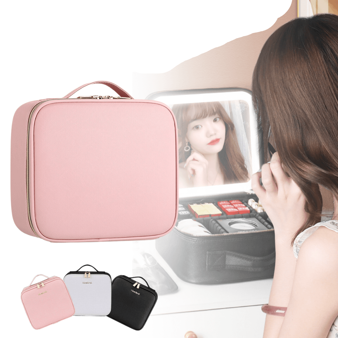 Travel Makeup Bag LED Mirror Waterproof Organizer Case