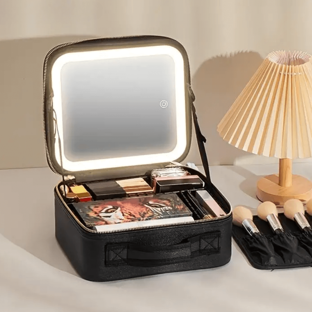 Travel Makeup Bag LED Mirror Waterproof Organizer Case