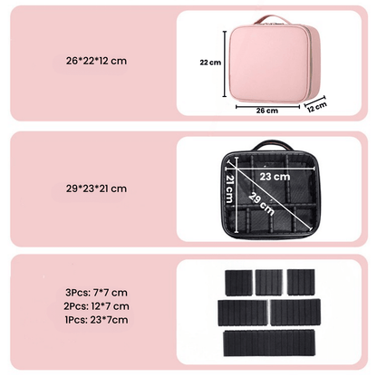Travel Makeup Bag LED Mirror Waterproof Organizer Case