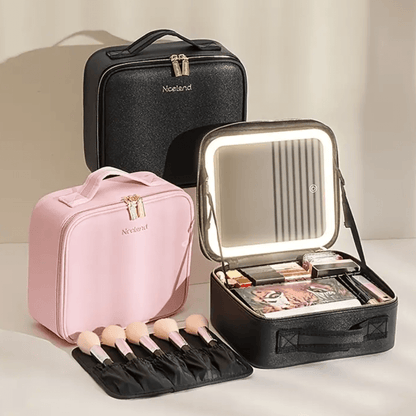 Travel Makeup Bag LED Mirror Waterproof Organizer Case