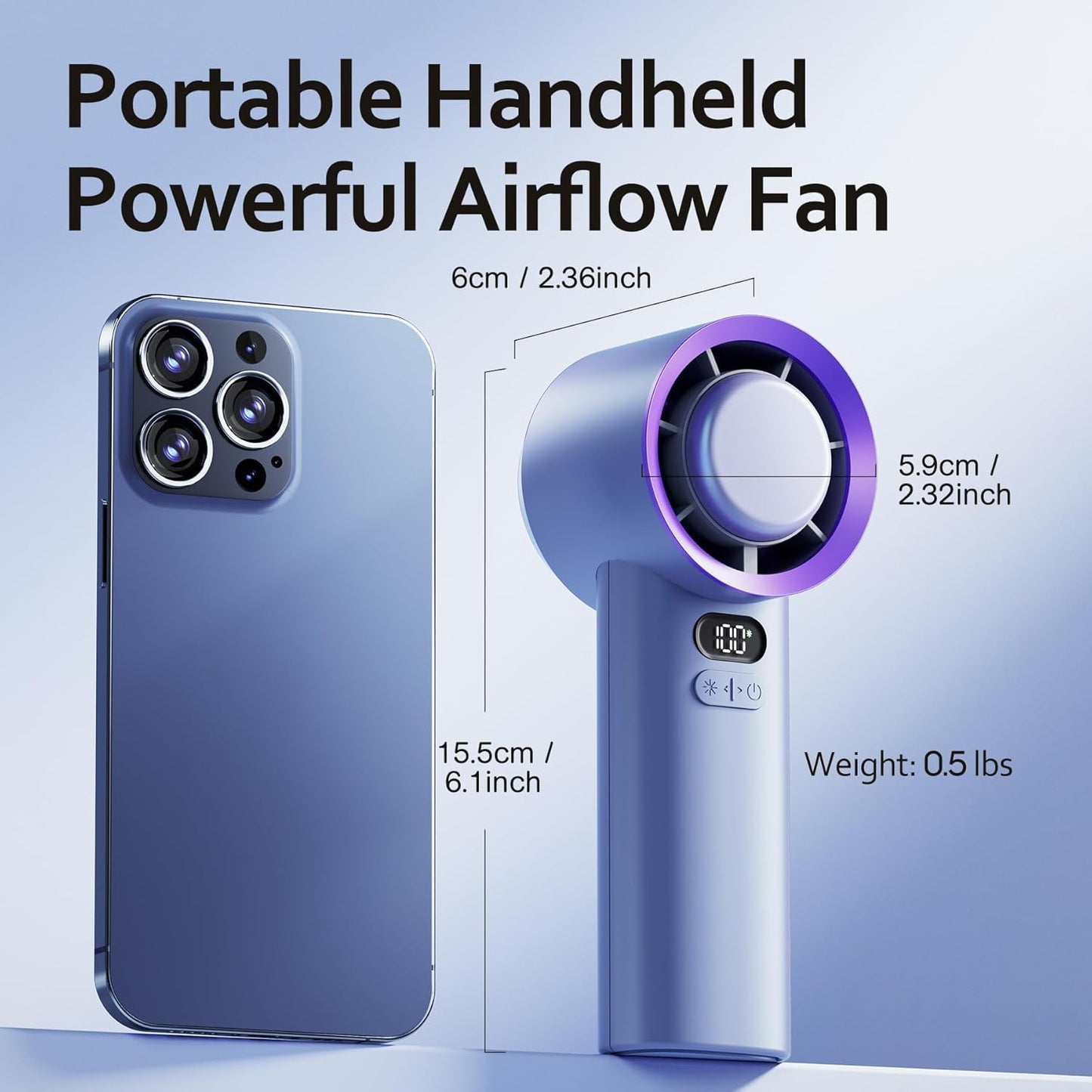 TurboJet Handheld Fan Portable High-Power Cooling Fan with USB Recharge