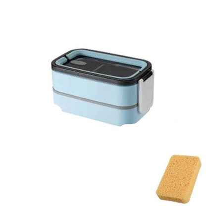Two Tier Compact Lunch Box with Secure Clip Leak Resistant Food Storage Container