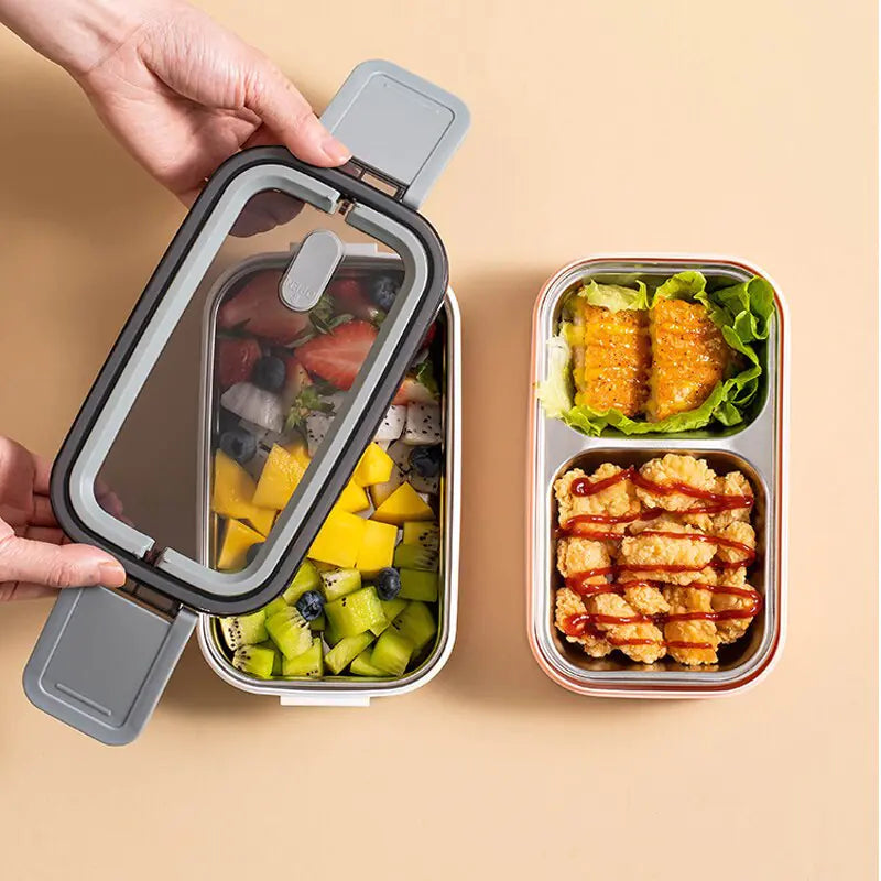Two Tier Compact Lunch Box with Secure Clip Leak Resistant Food Storage Container