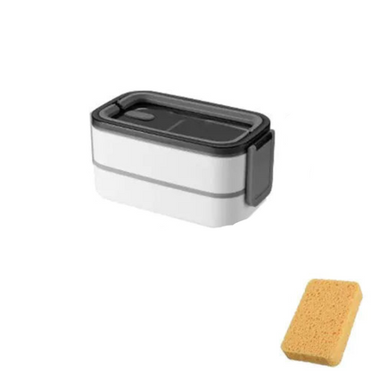Two Tier Compact Lunch Box with Secure Clip Leak Resistant Food Storage Container