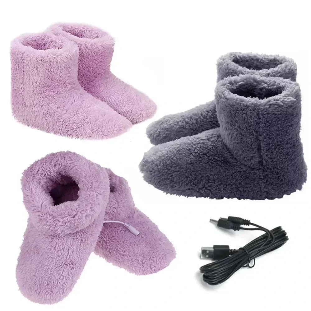 USB Heated Boot Slippers with Plush Fleece Lining Ankle Coverage Rubber Soles