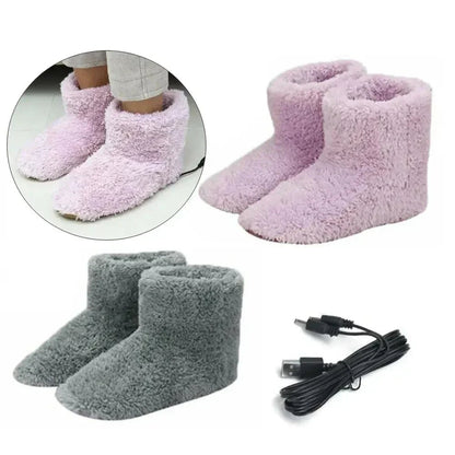 USB Heated Boot Slippers with Plush Fleece Lining Ankle Coverage Rubber Soles