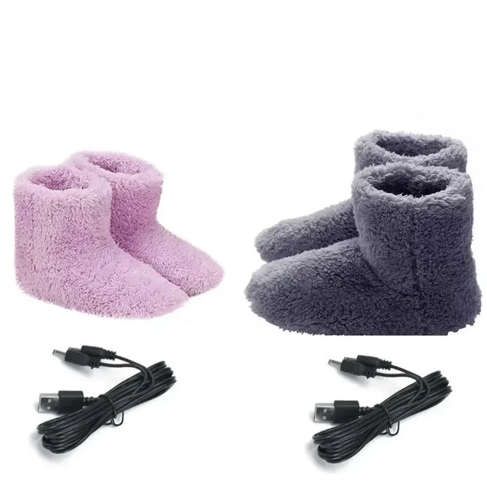 USB Heated Boot Slippers with Plush Fleece Lining Ankle Coverage Rubber Soles