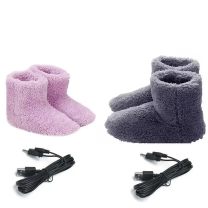 USB Heated Boot Slippers with Plush Fleece Lining Ankle Coverage Rubber Soles