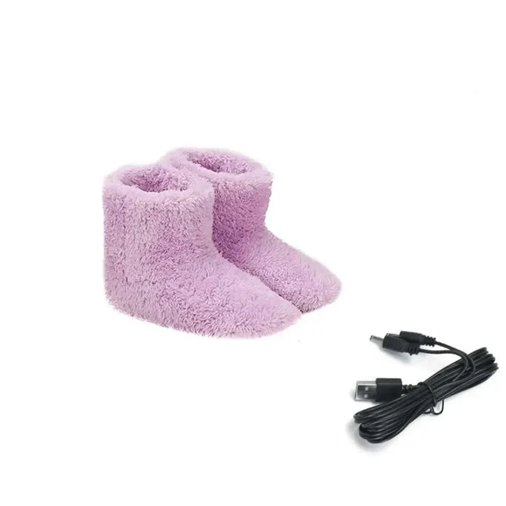 USB Heated Boot Slippers with Plush Fleece Lining Ankle Coverage Rubber Soles