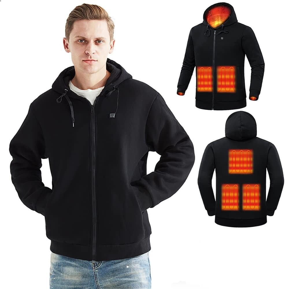 USB Heated Hoodie with Electric Heating Zones and Drawstring Hood