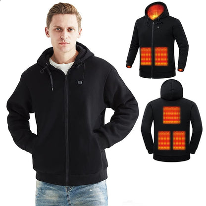 USB Heated Hoodie with Electric Heating Zones and Drawstring Hood