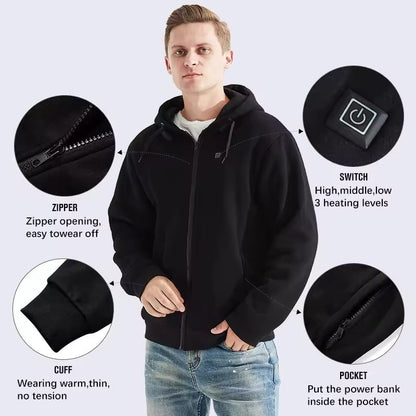 USB Heated Hoodie with Electric Heating Zones and Drawstring Hood