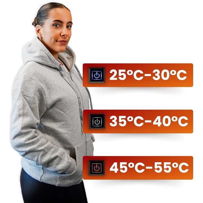 USB Heated Hoodie with Electric Heating Zones and Drawstring Hood