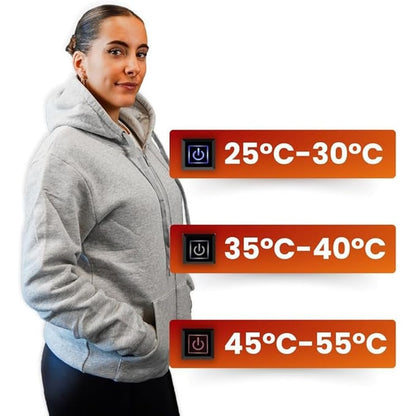 USB Heated Hoodie with Electric Heating Zones and Drawstring Hood