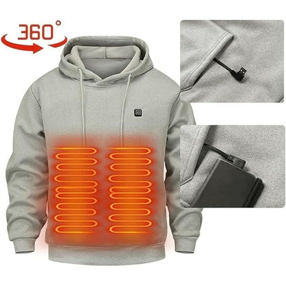 USB Heated Hoodie with Electric Heating Zones and Drawstring Hood