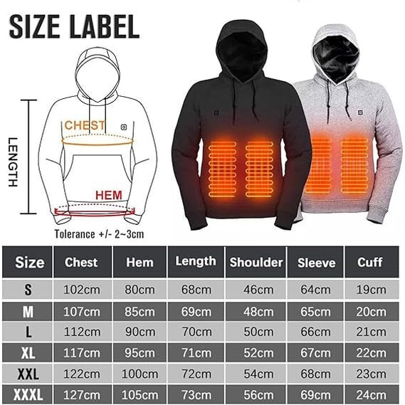 USB Heated Hoodie with Electric Heating Zones and Drawstring Hood